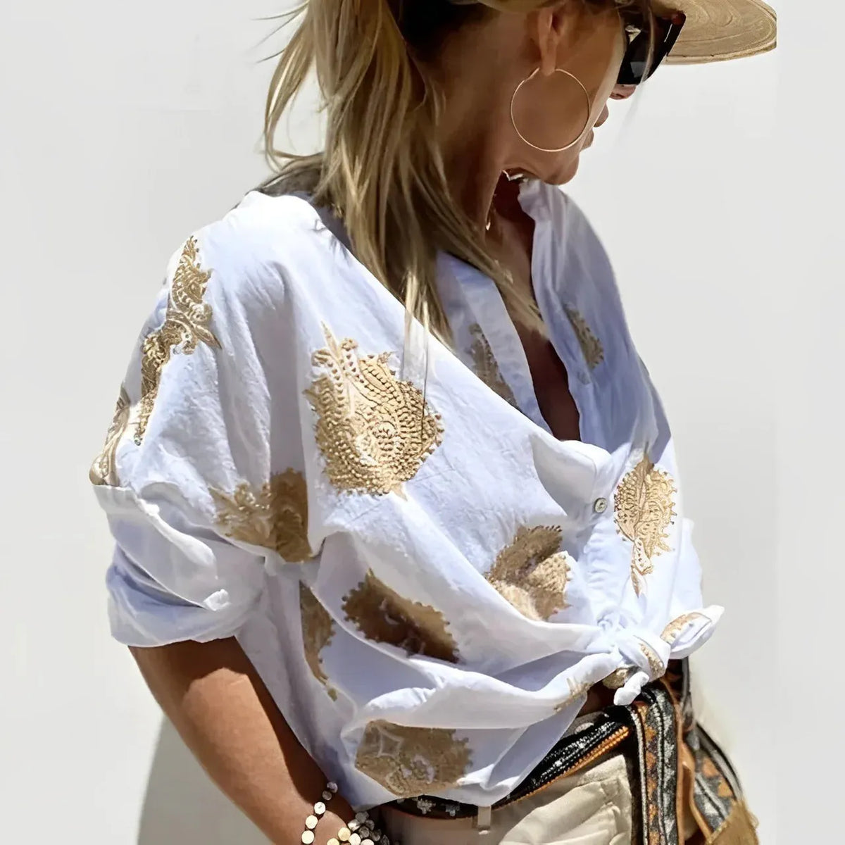ZARIFA - Dames Linnen Blouse Zomerstijl met Borduuraccenten