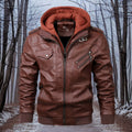 warme Lederjacke mit Kapuze