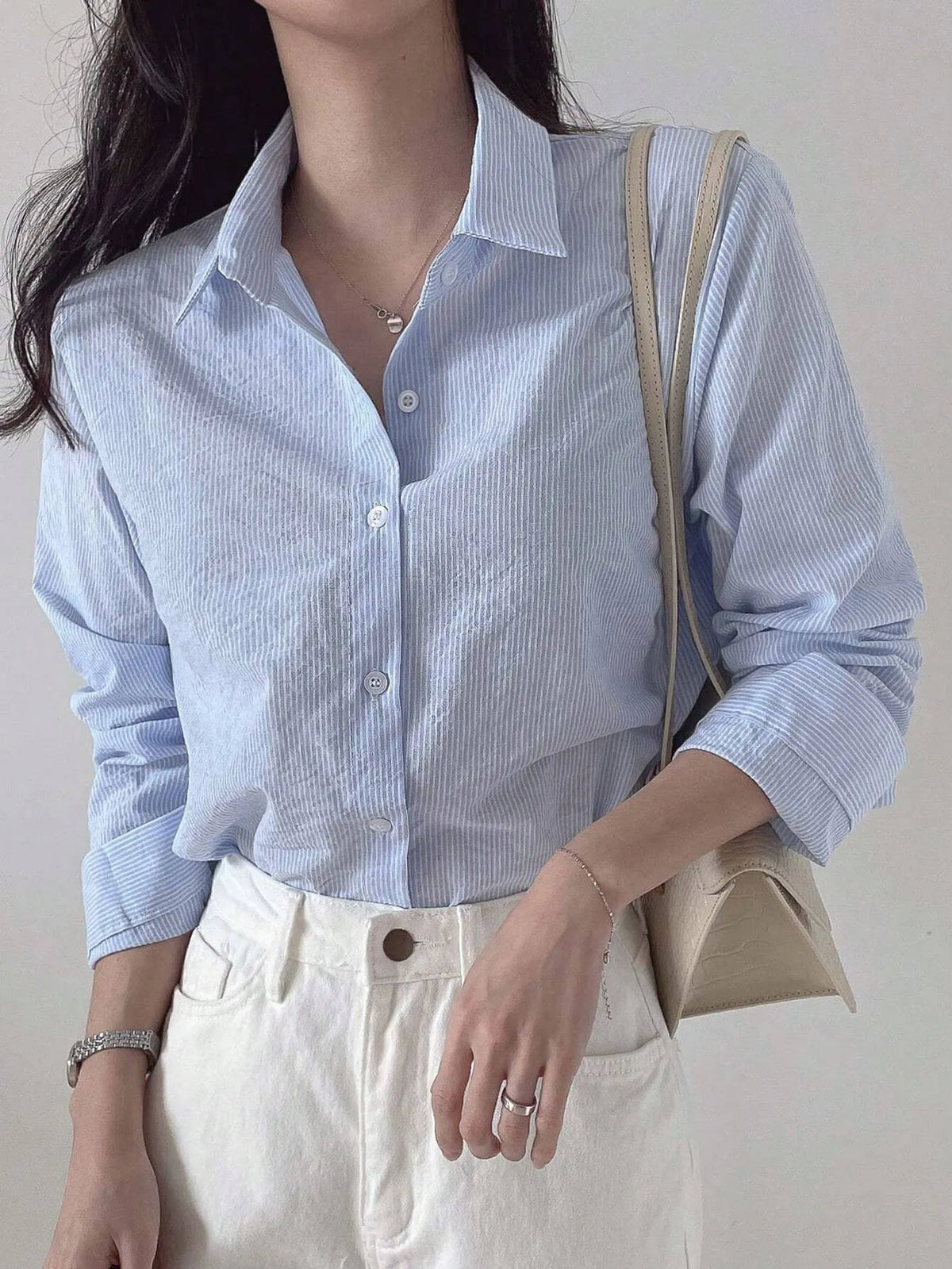 Blusa Feminina Manga Longa Modelo Camisa Azul