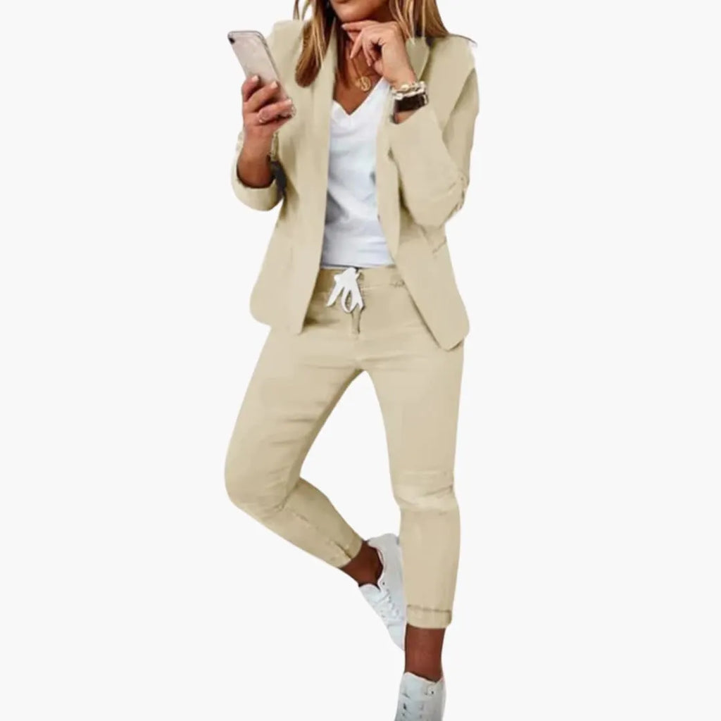 Women's Blazer Set with Open Front and Drawstring Trousers
