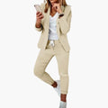 Women's Blazer Set with Open Front and Drawstring Trousers