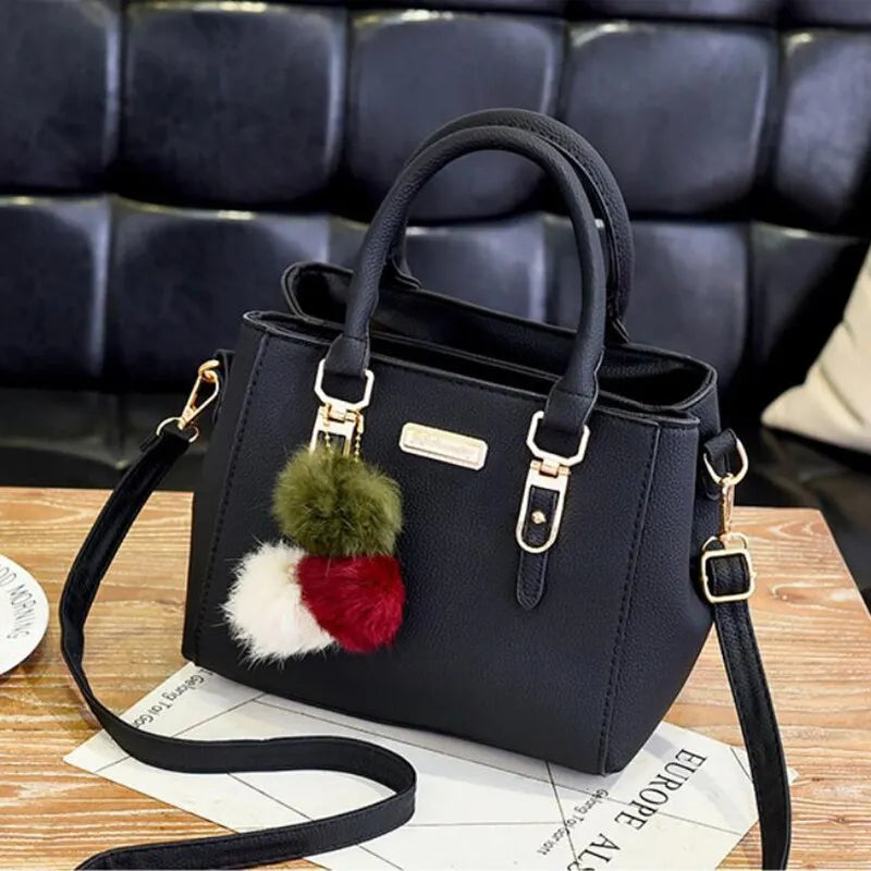 Damen-Tasche Lederhandtasche mit 3 weichen PlÃ¼schbÃ¤llen