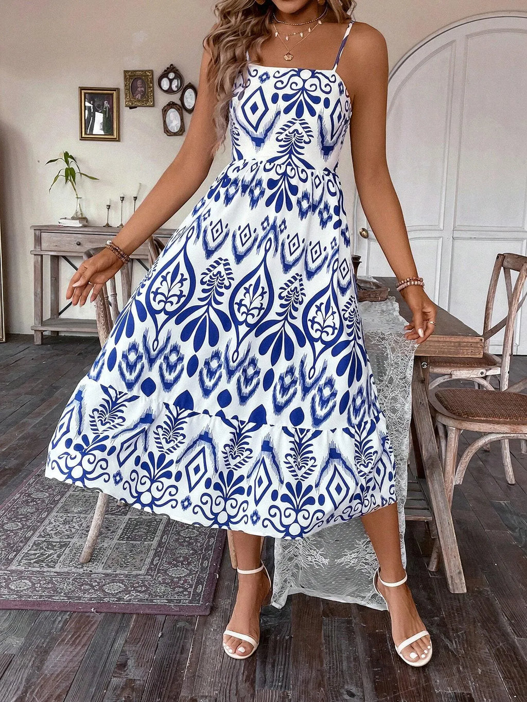 Vestido Midi Estampa Rizia Azul