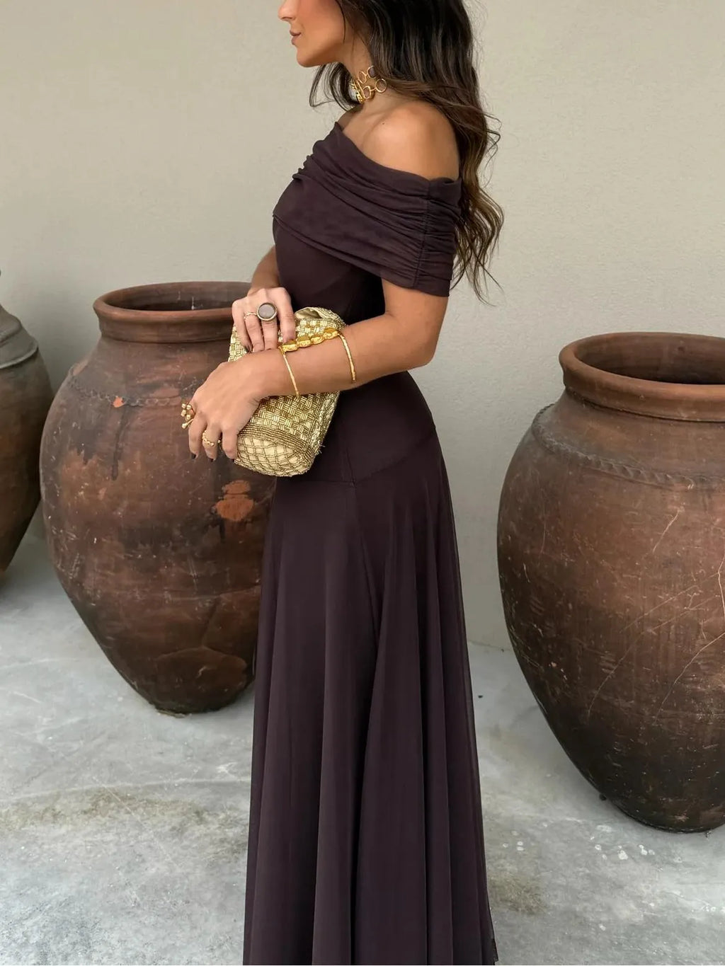 Chiffon Maxi Dress for Women with Airy Design and Subtle Shine