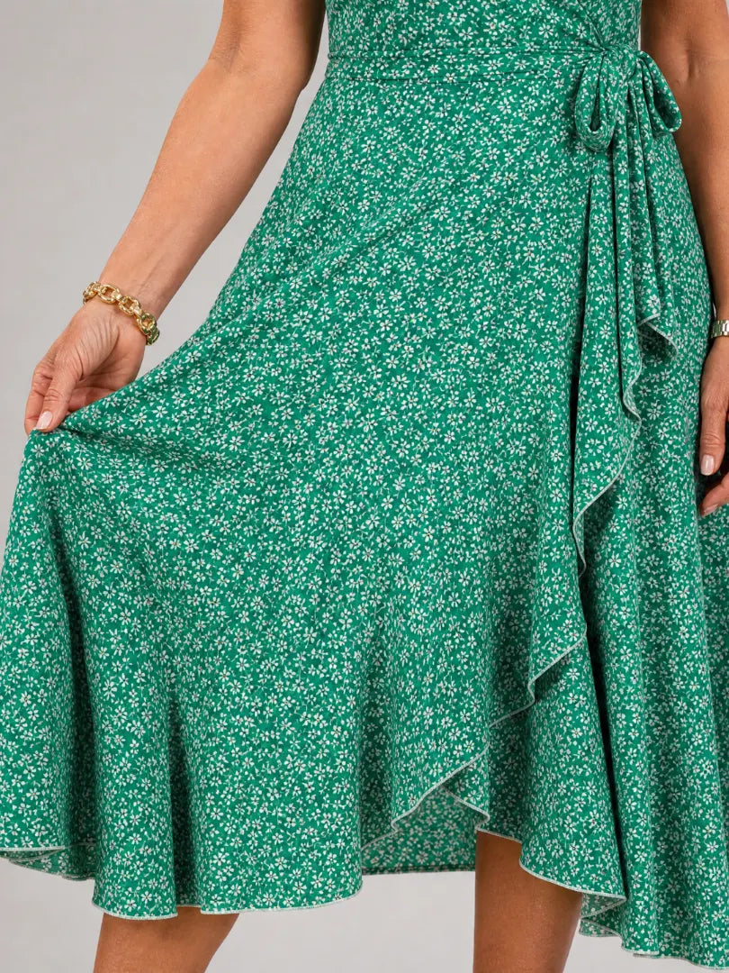 Samore | Floral Wrap Ruffle Midi Dress
