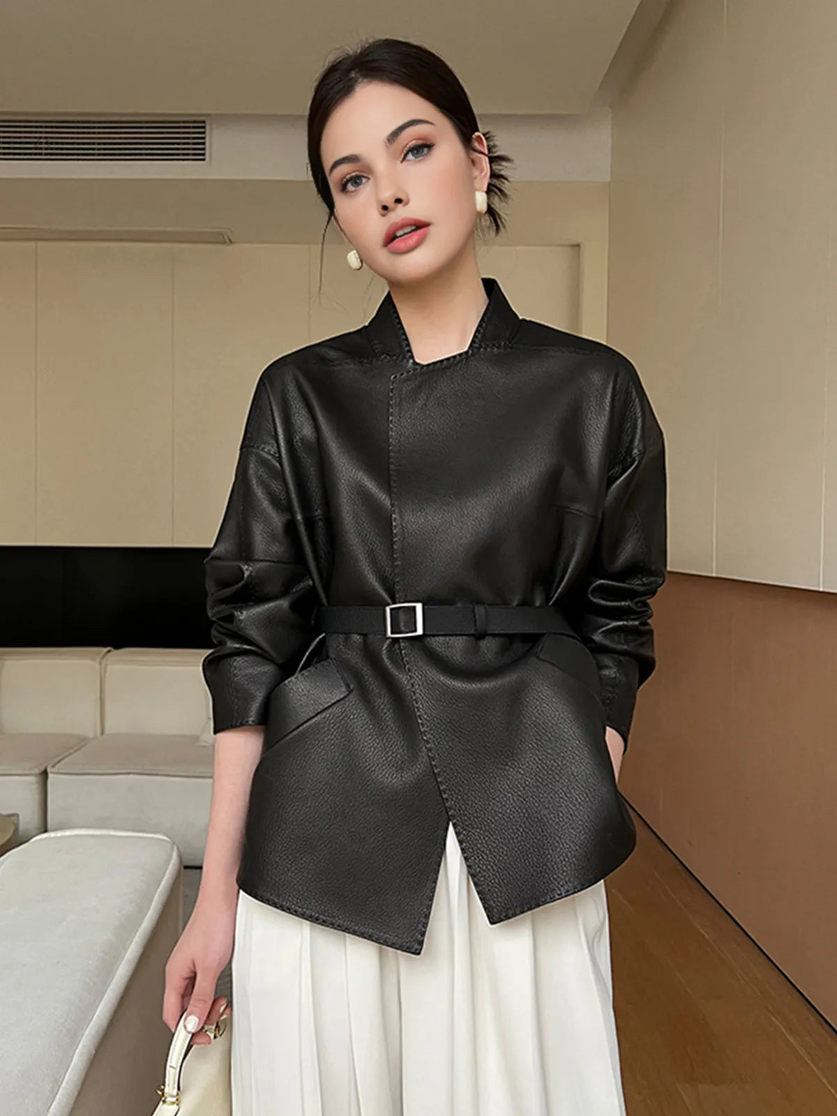CELINE | Kimono Leren Damesjas Met Ceintuur – Modern, Elegant & Perfect Voor Workwear Of Avondlooks