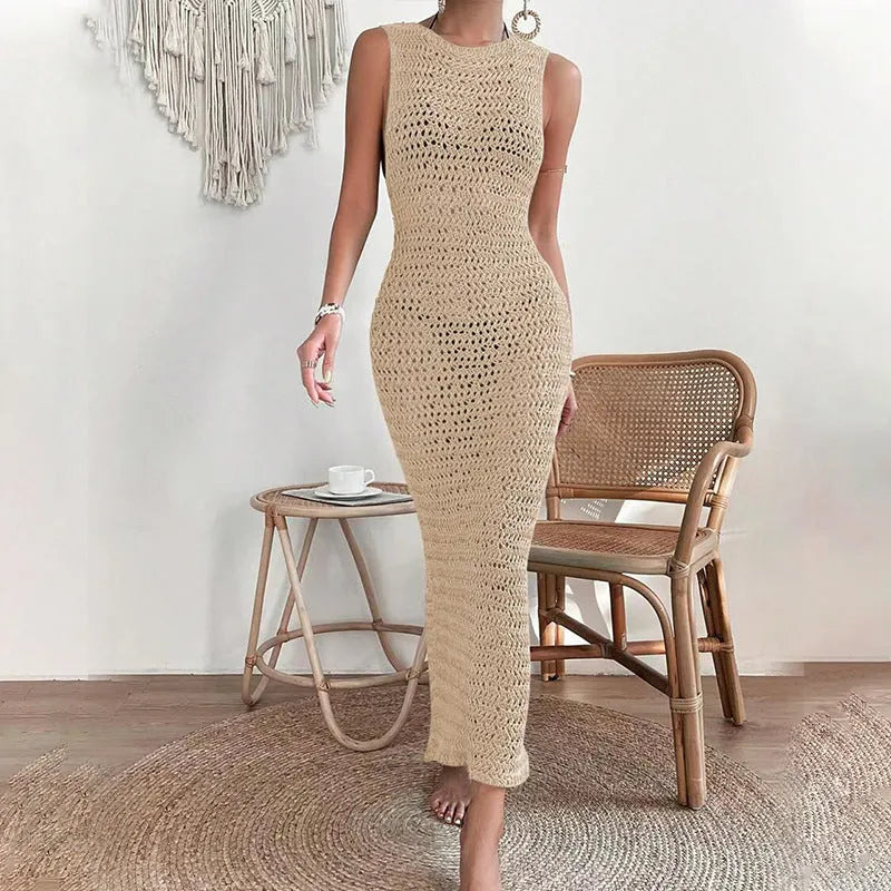 Robe longue de plage en maille ajourÃ©e