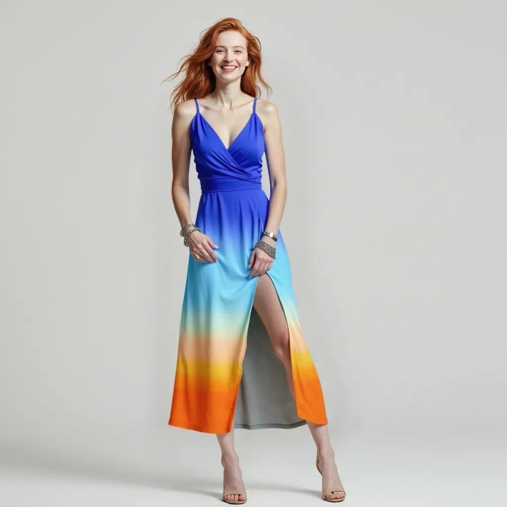 Damen-Maxikleid mit tropischem Muster