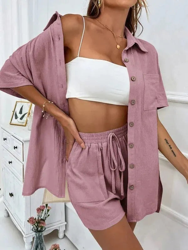 Conjunto Feminino Camisa e Short Liso Casual