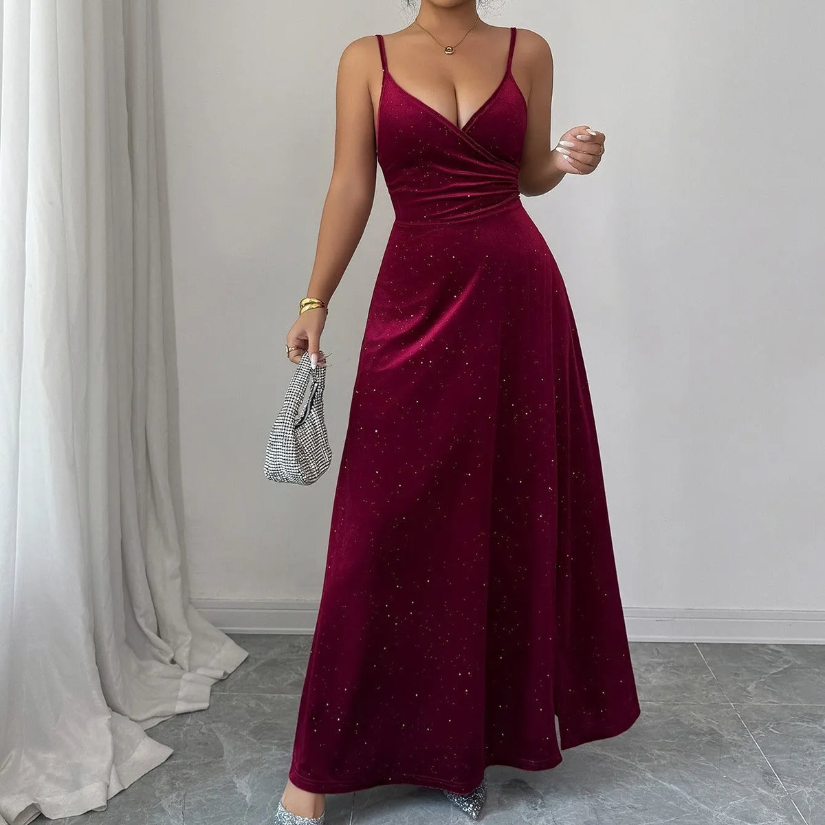 Robe longue scintillante Ã  bretelles de soirÃ©e