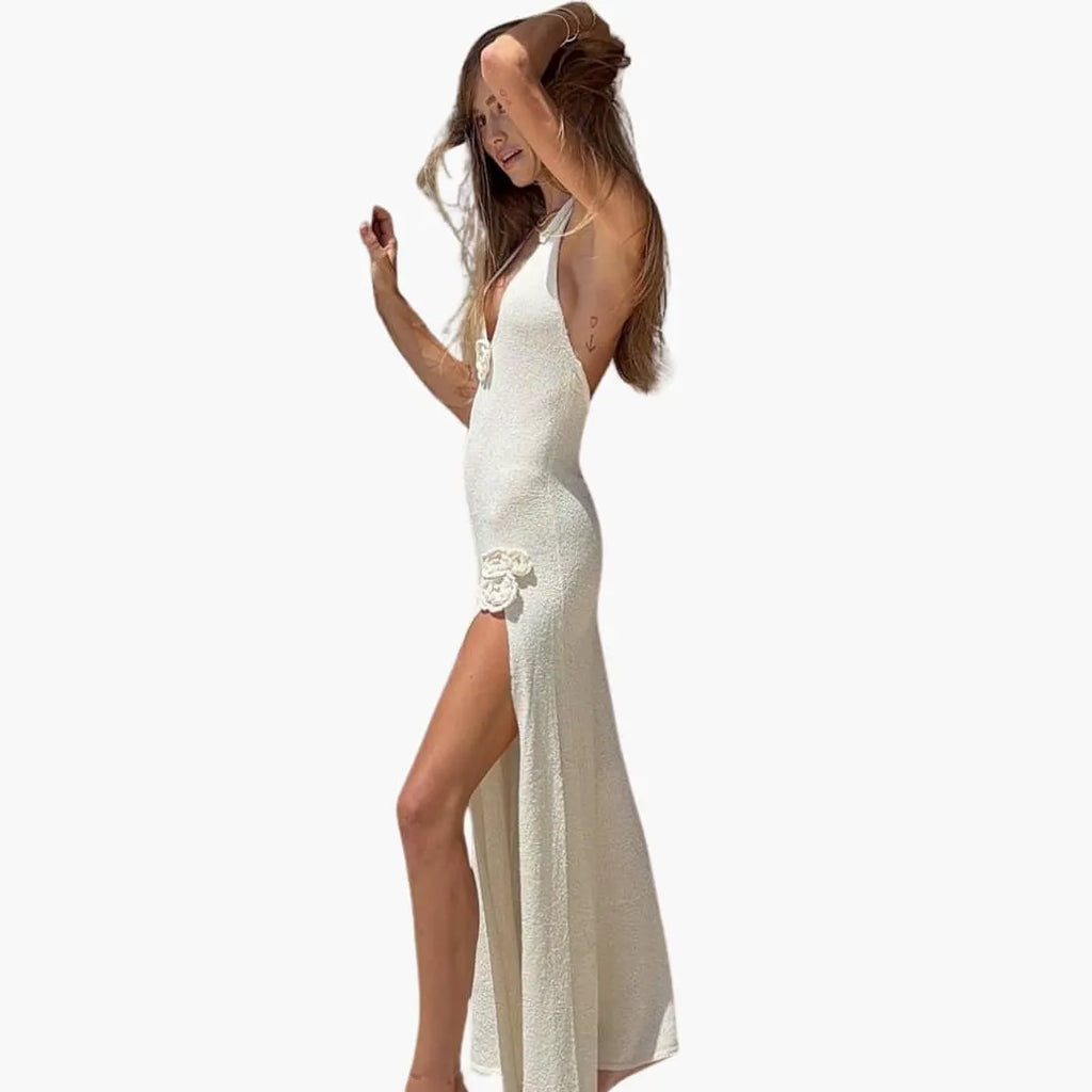 Womenâ€™s Halter Maxi Dress with Backless Design and Side Slit