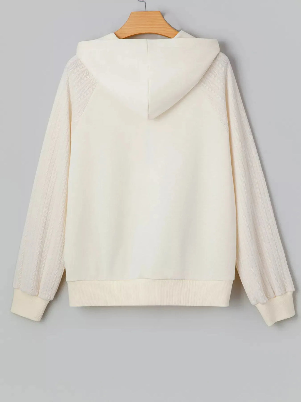 Solid Color Textured Sleeve Patchwork Half Zip Hoodie