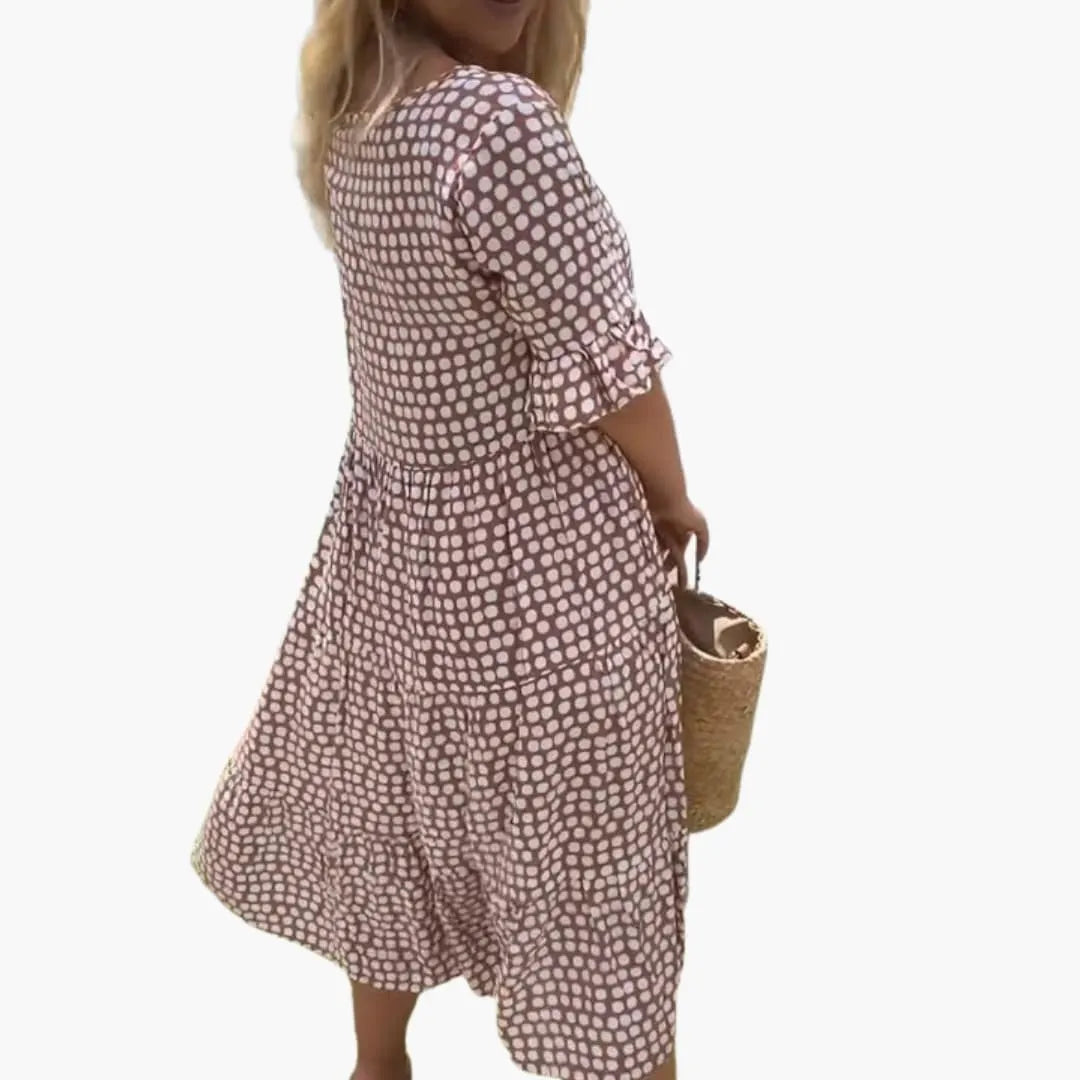 Womenâ€™s Midi Dress with Ruffle Sleeves and Relaxed Fit