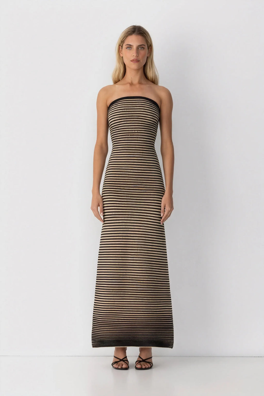 Gestreiftes Midikleid mit gerippter Textur