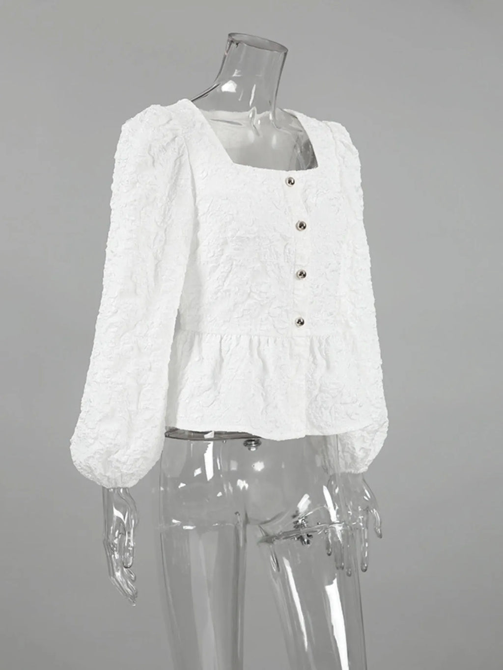 Textured Square Neck Balloon Sleeve Shirt