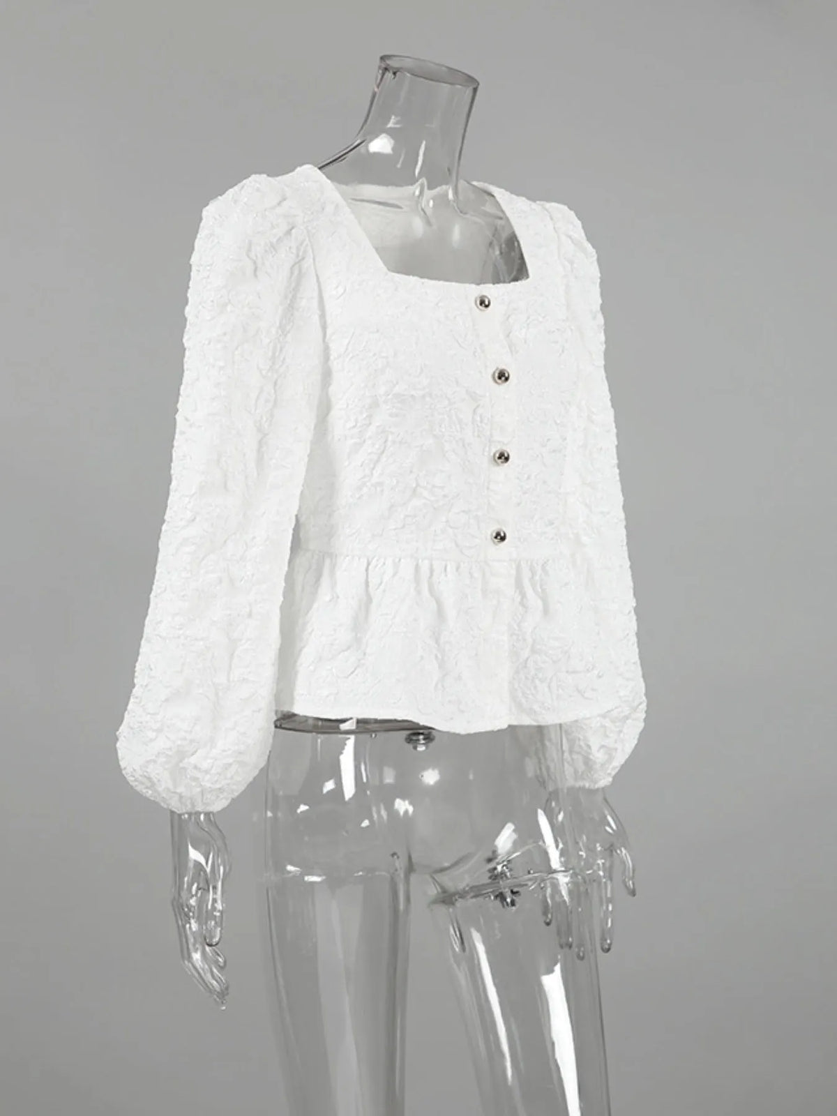Textured Square Neck Balloon Sleeve Shirt