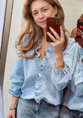 Refined Airy Women's Blouse with Ruffles and Floral Print