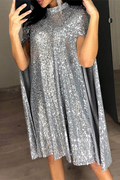 Damen Patchwork-Kleid mit Mandarin-Kragen und kurzen Ã„rmeln