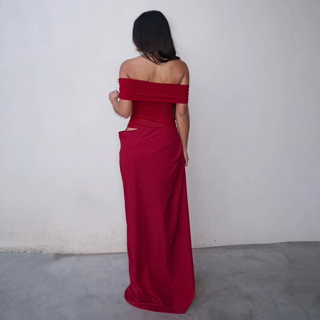 Schulterfreies Maxikleid – Eleganter Taillenausschnitt