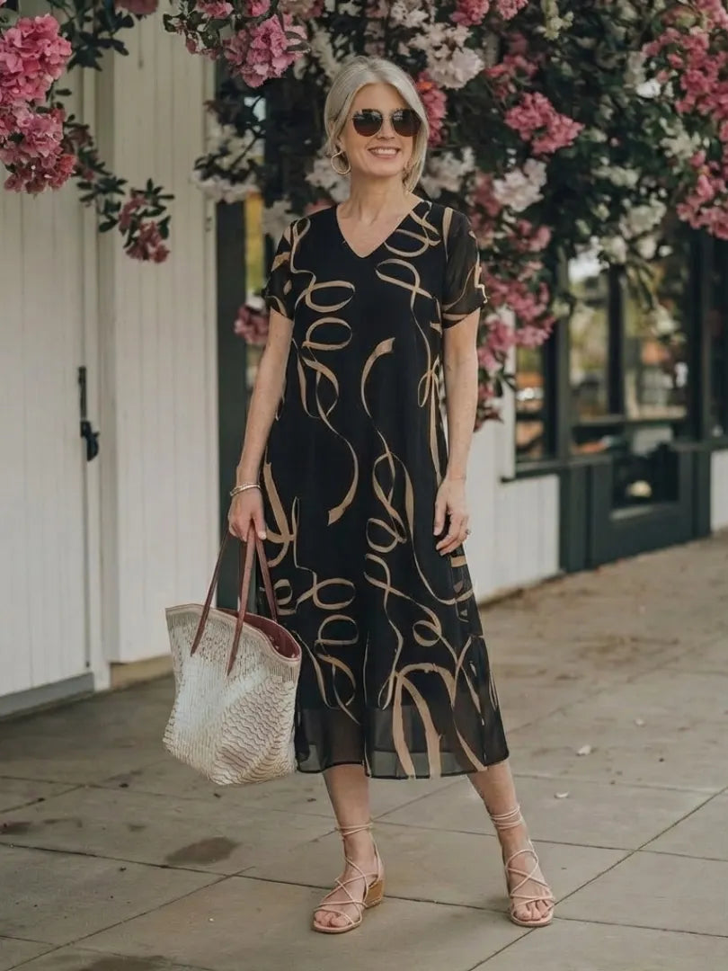 Adria | Short Sleeve Abstract Midi Dress
