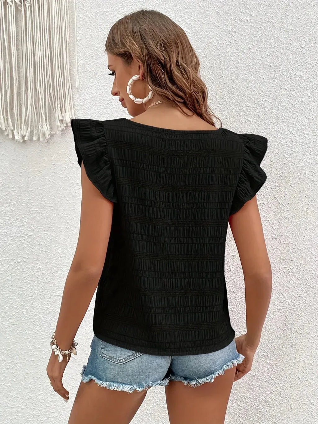 Square Neck Cap Sleeve Blouse