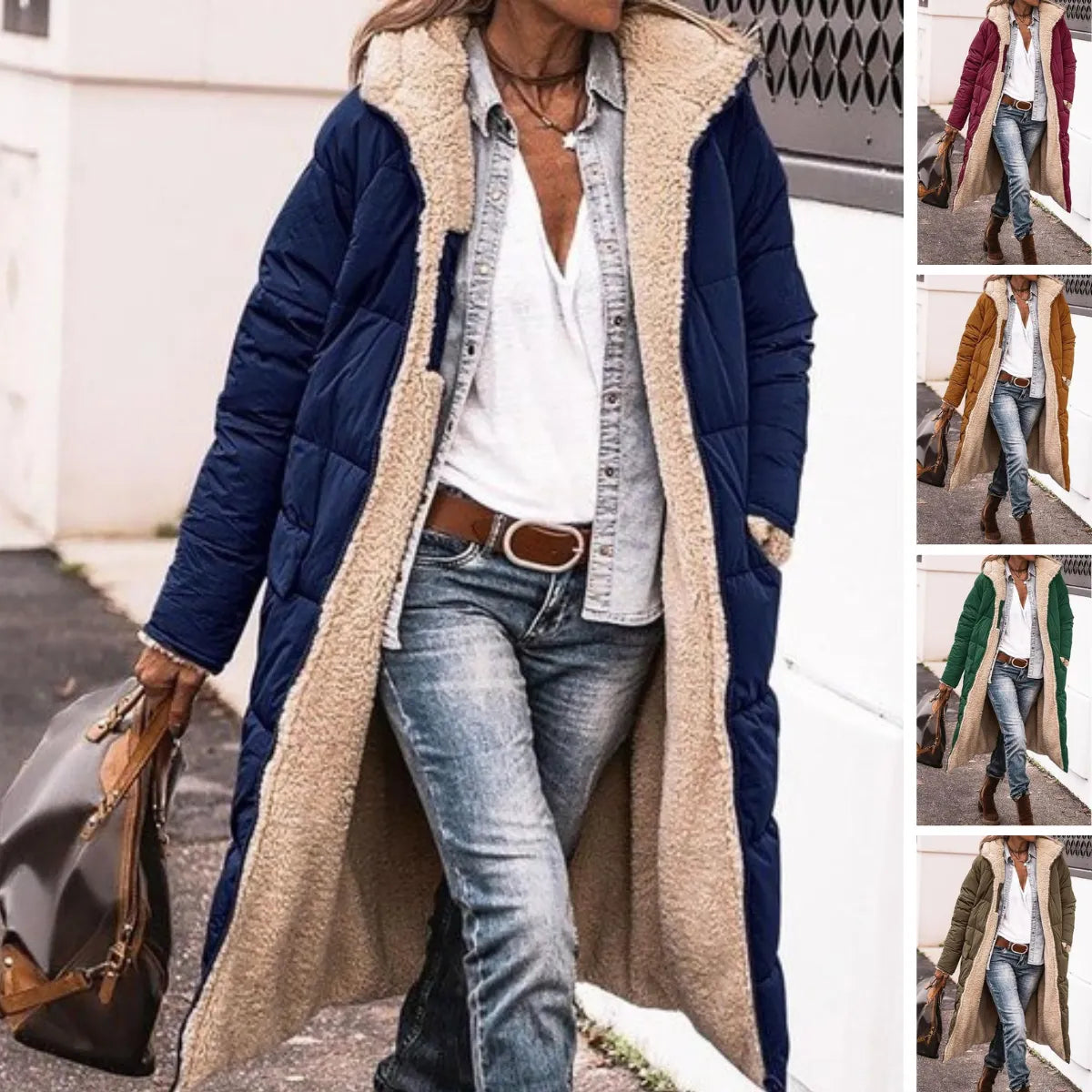 Warm Long Women's Puffer Jacket with Teddy Lining