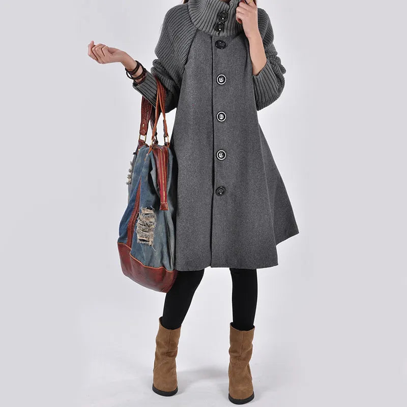 Elegant Warm Long Women's Coat with Turtleneck