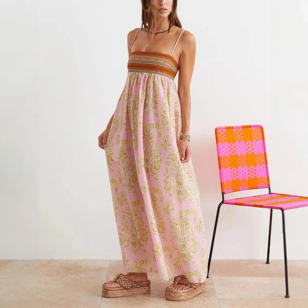 Fließendes Maxi-Kleid mit Webdetails