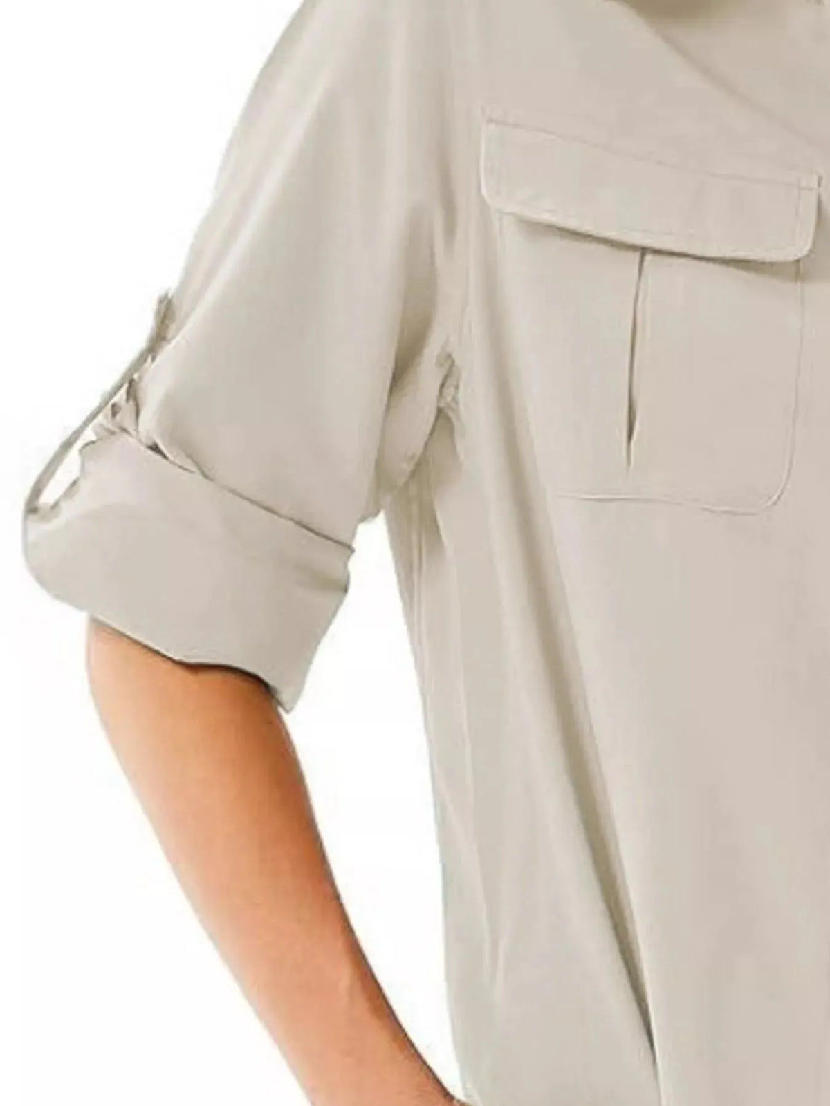 Full Size Roll-Up Sleeve Button Up Shirt Plus Size