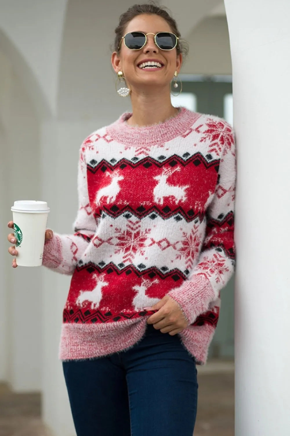 Streifen Weihnachten Schneereh Pullover