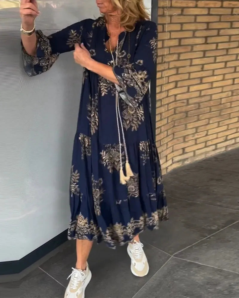 Nerea - Ny Vintage løs V-hals kjole