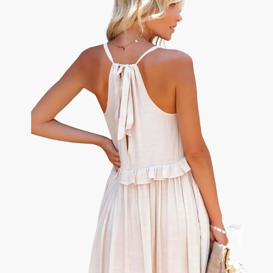 Womenâs Maxi Dress with Cascading Ruffle Tiers and Adjustable Straps