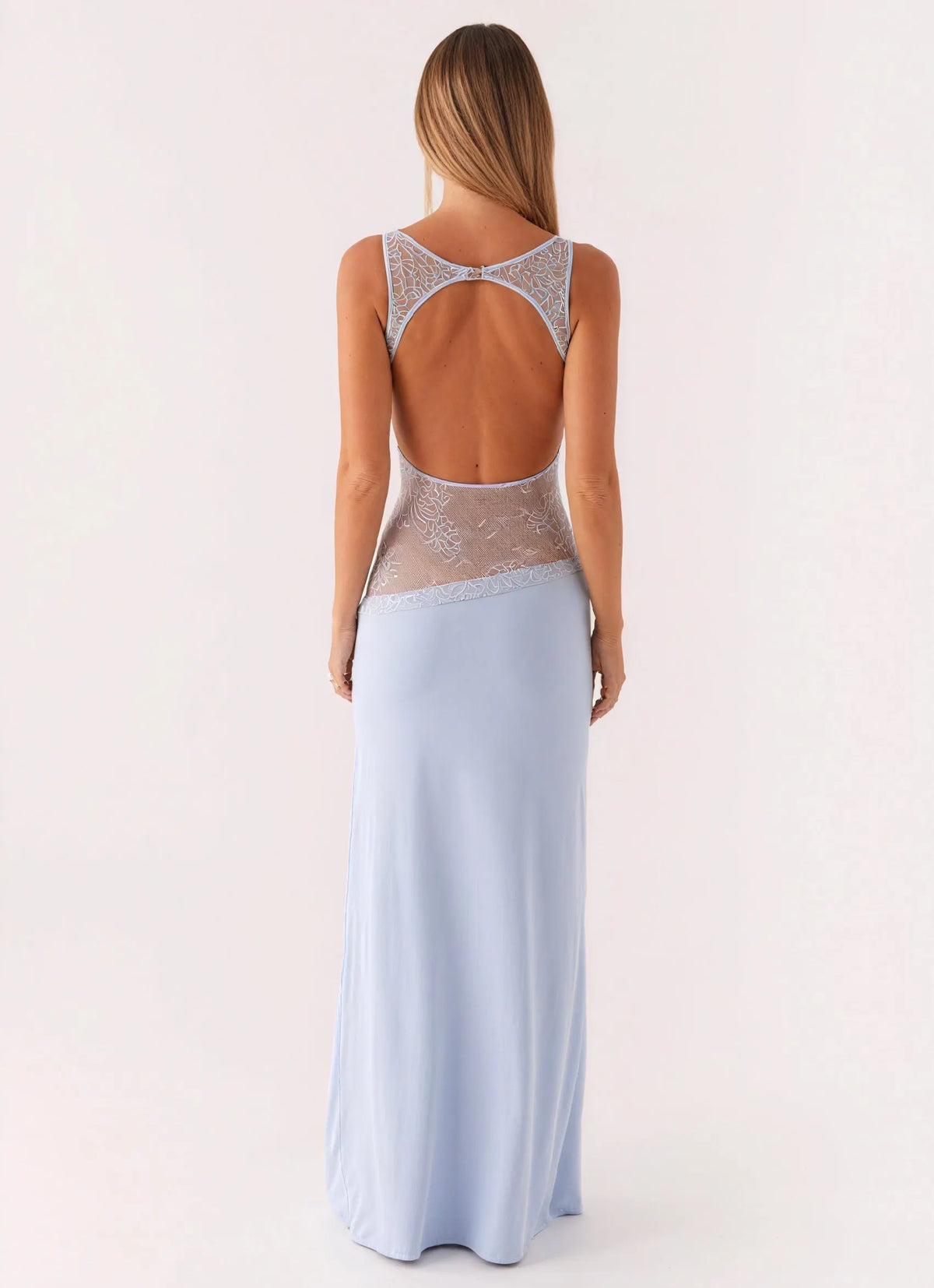 Ärmelloses Maxikleid mit exquisitem Spitzenpanel