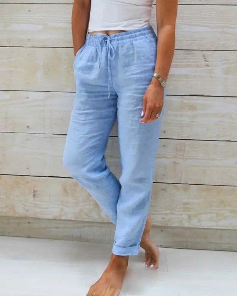Damen Leinenhose mit Baumwollanteil und elastischem Bund