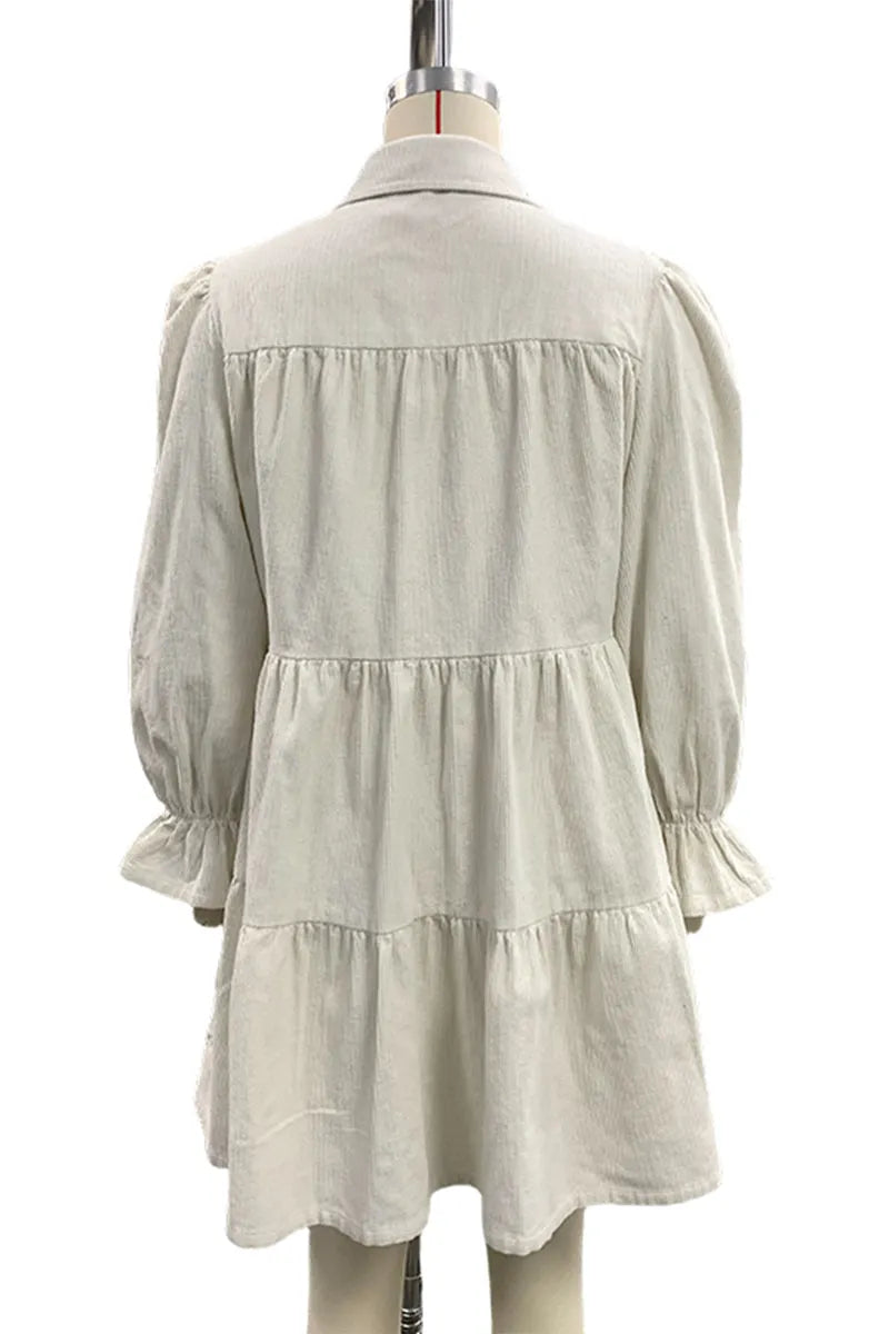 Elegant Buckle Bow Decor Contrast Turndown Collar A Line Dresses