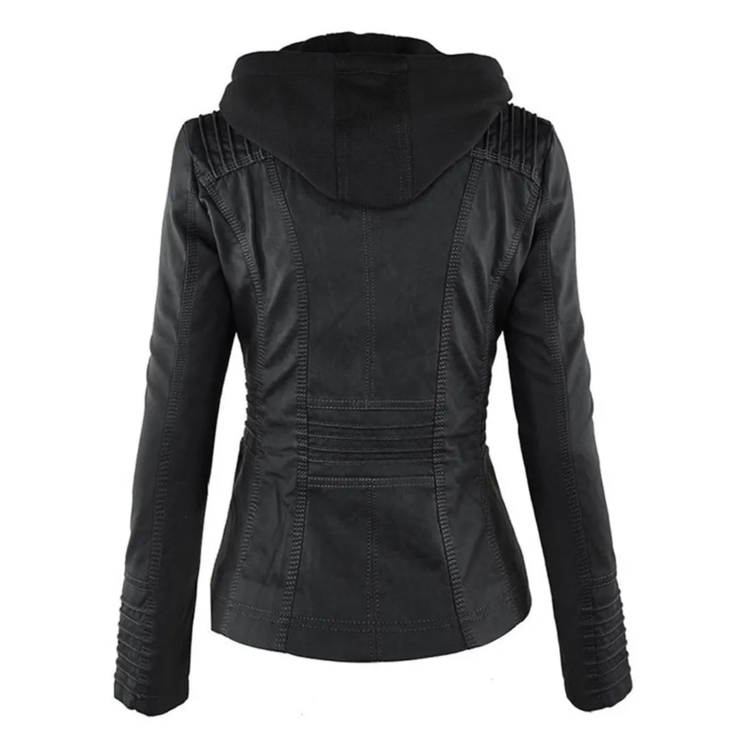 - Damen Lederjacke mit Kapuze