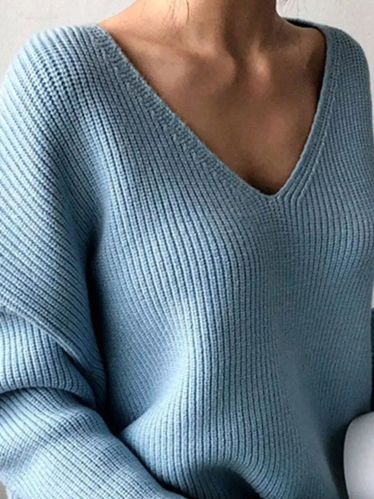 Full Size V-Neck Dropped Shoulder Sweater Plus Size