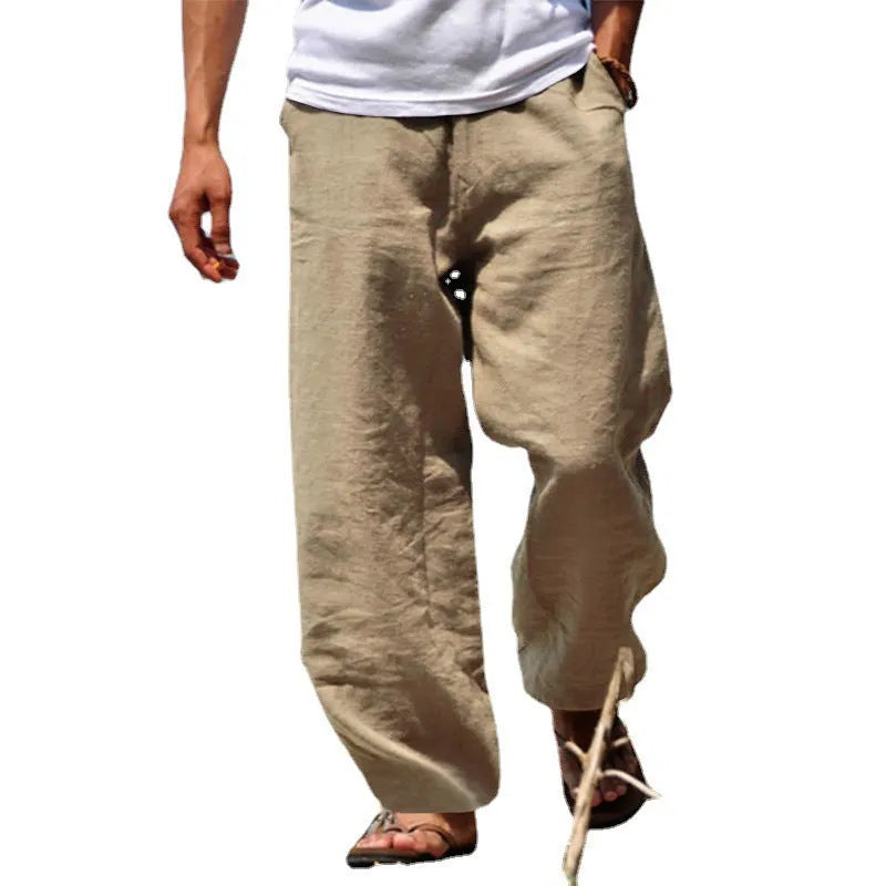 Herren lässige Leinenhose mit lockerer Passform und Seitentaschen