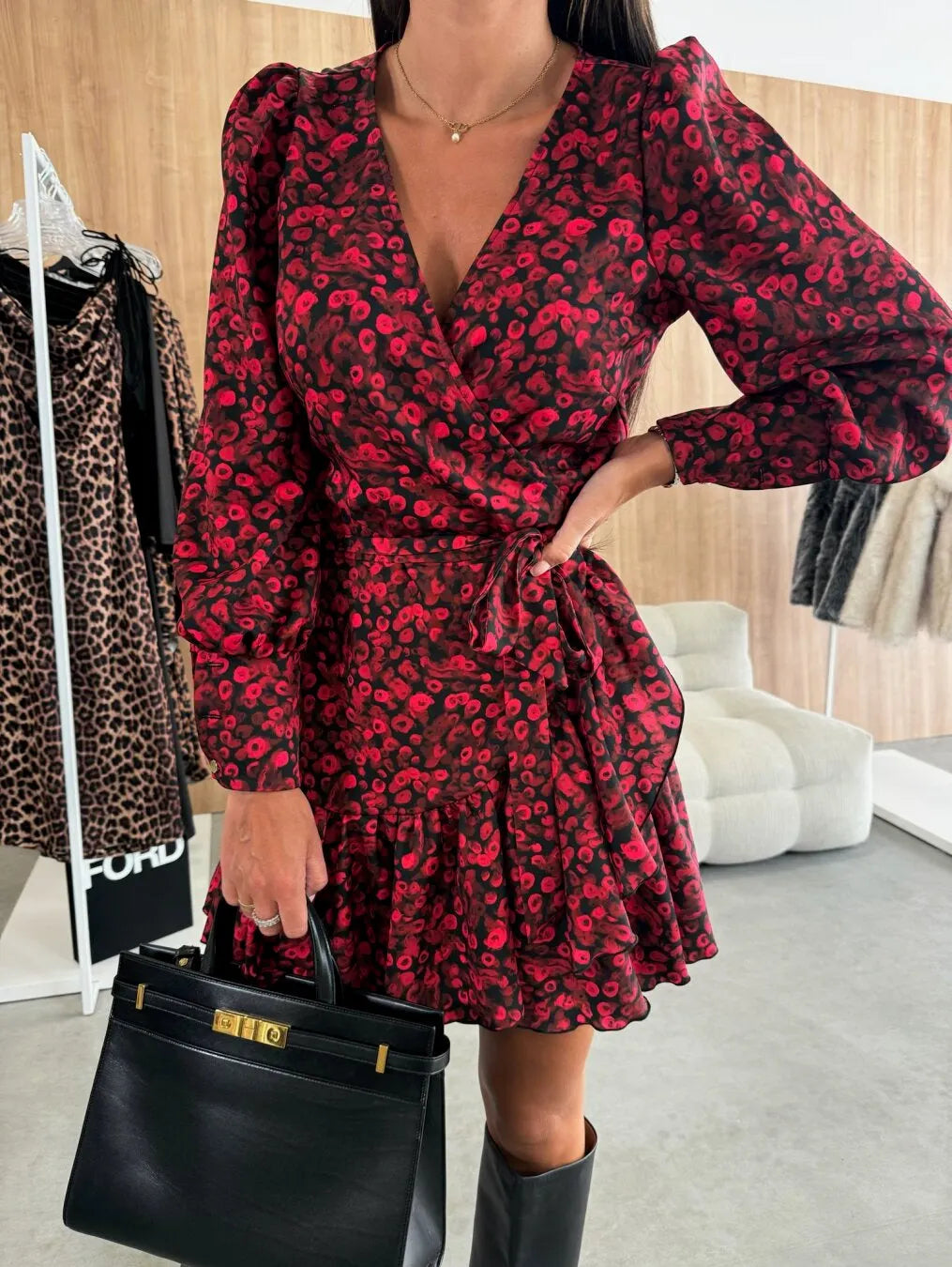 Party Mini Dress With Wrap Design And Long Sleeves