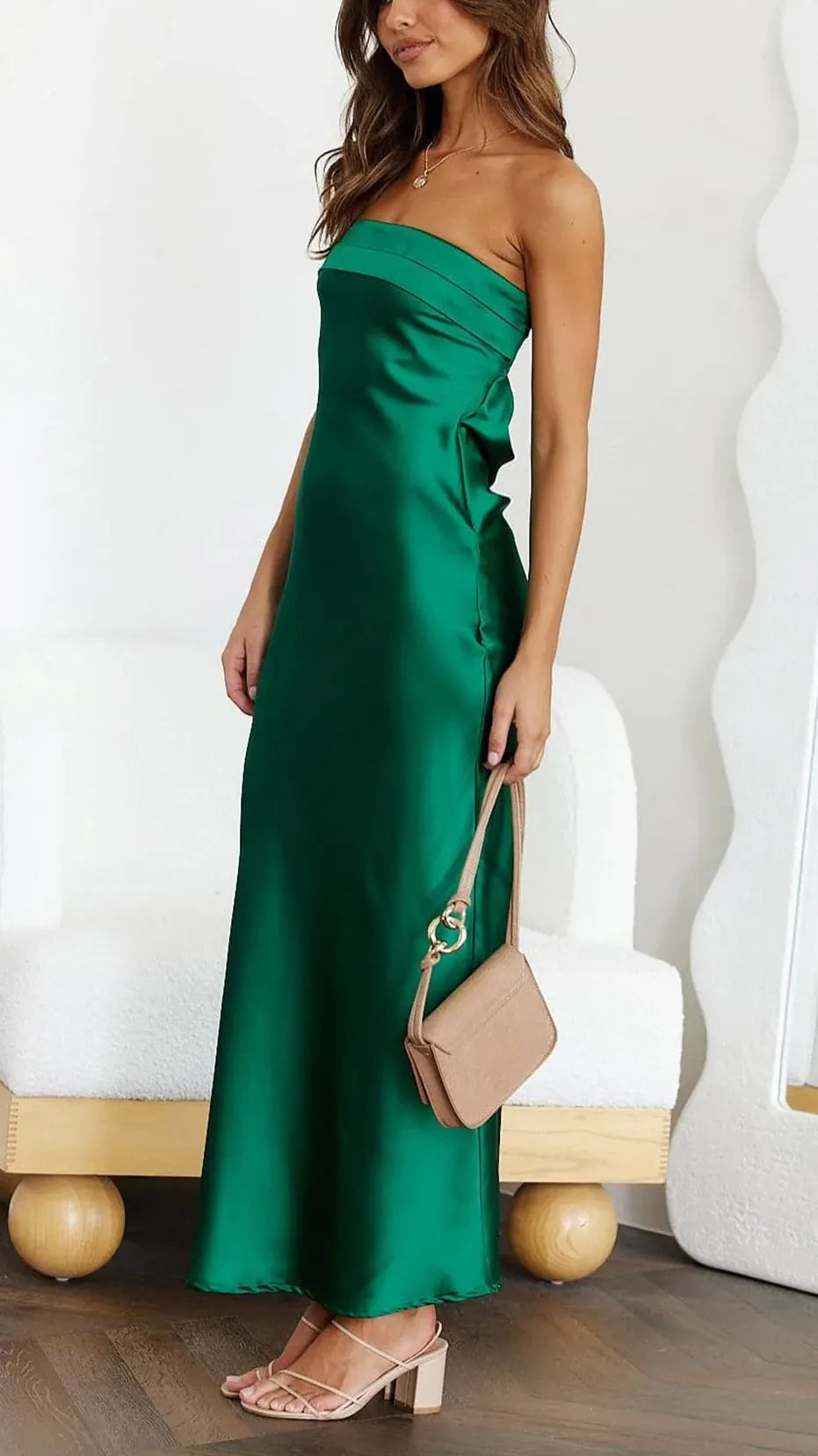 Rifka | Strapless Maxi Gala Dress with Satin Look
