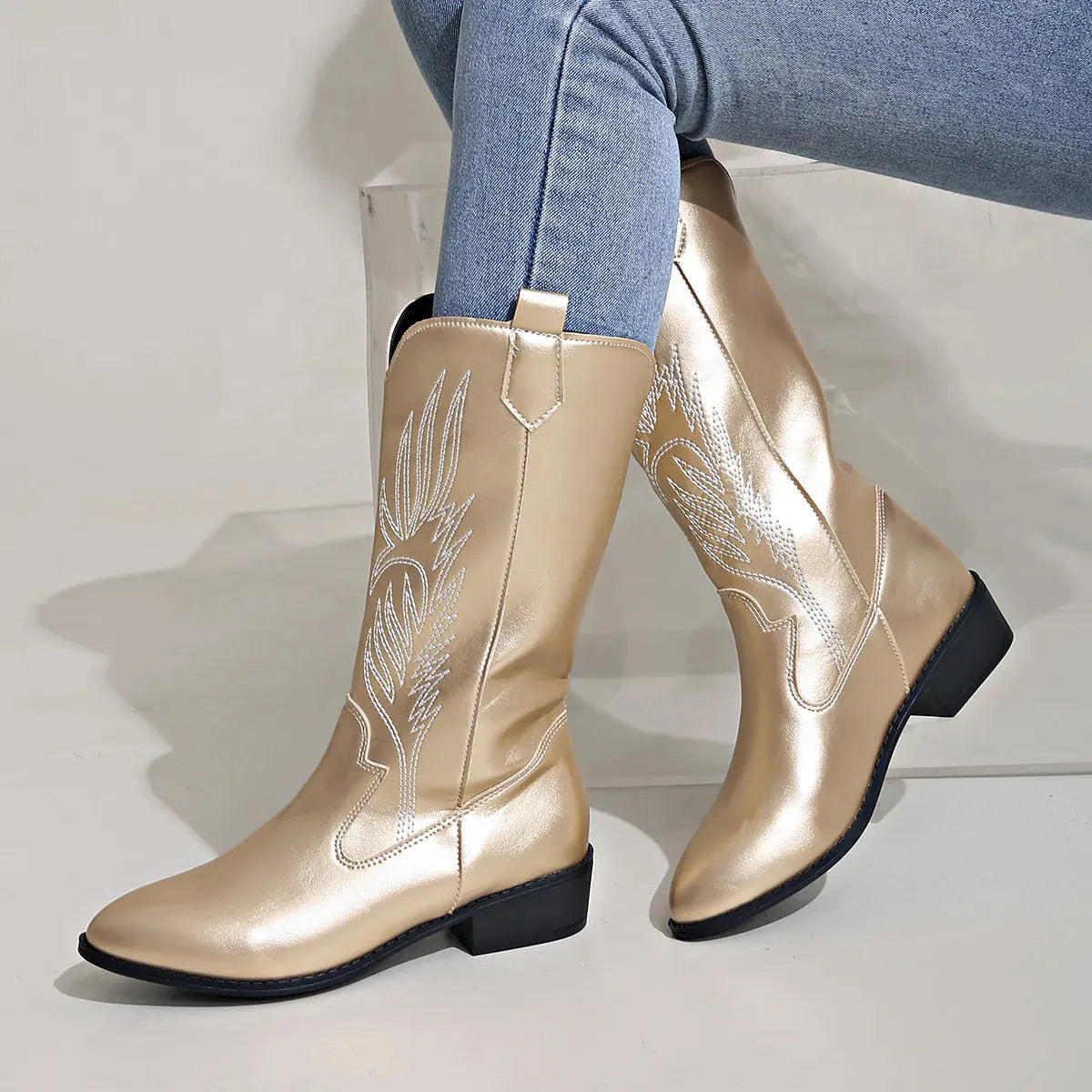 - PU-Leder-Cowboystiefel mit weichem Innenfutter