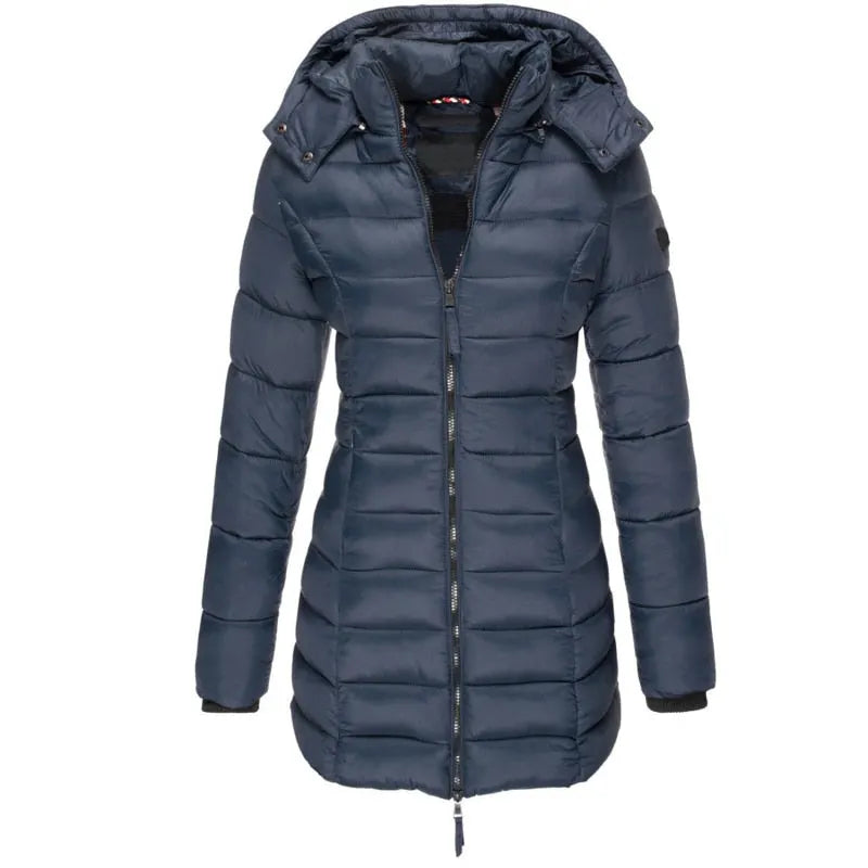 GefÃ¼tterte Winter-Daunenjacke fÃ¼r Frauen mit Kapuze