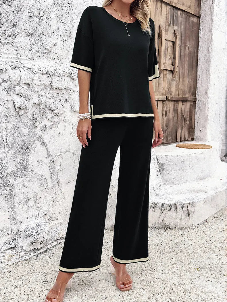 Stylish Women's Loungewear Set with Wide Pants and Split