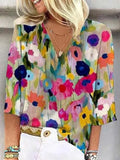 KurzÃ¤rmlige Farbenfrohe Blumenbluse mit V-Ausschnitt