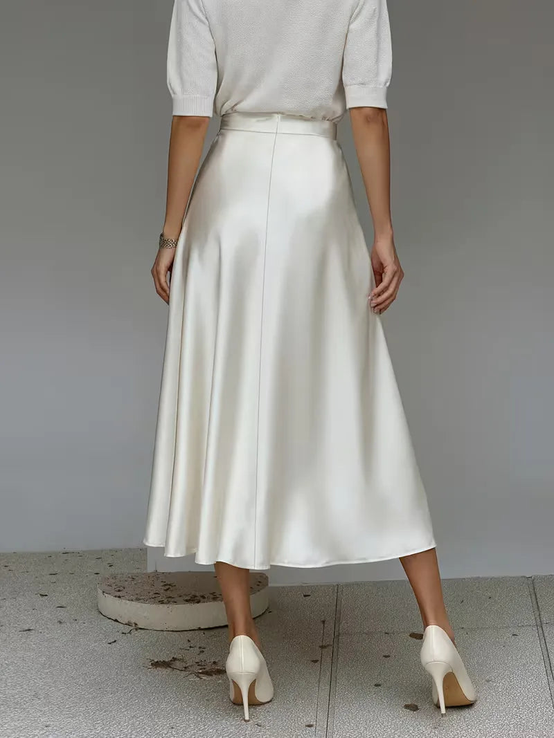 Satin Skirt for Women with High Waist and Midi Length