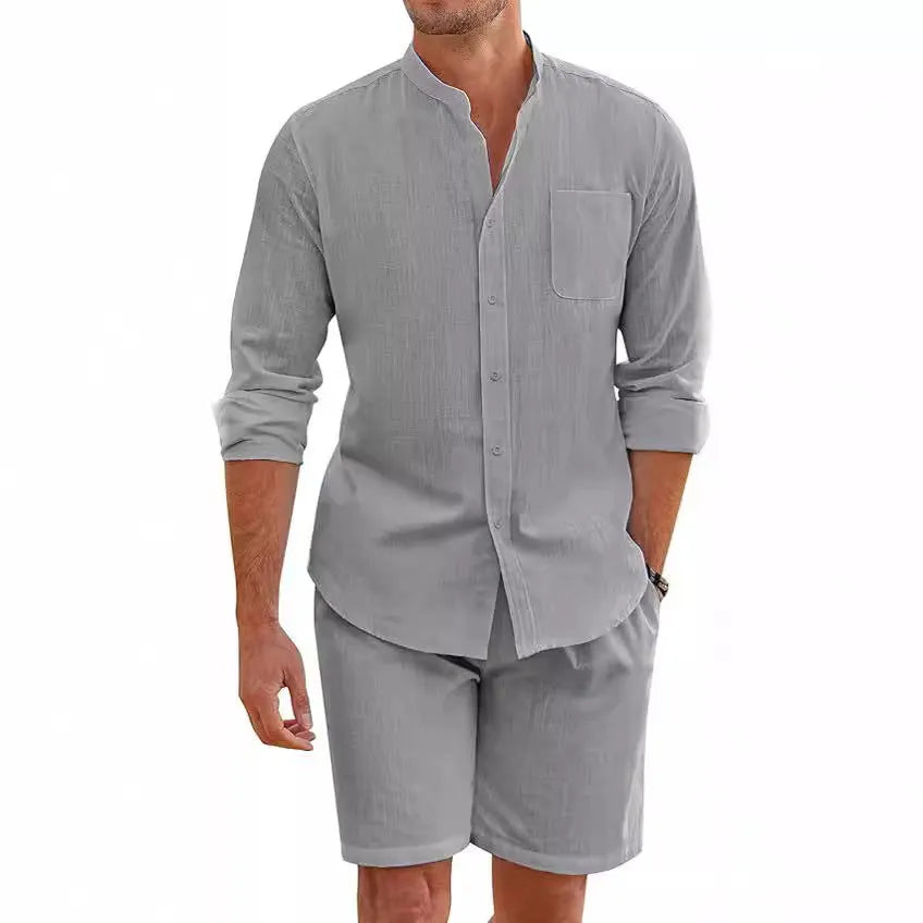Herren Leichte und atmungsaktive Leinenhemden mit kurzer Hose