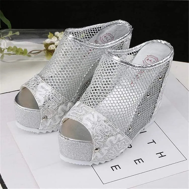 Transparent Mesh Platform Wedge Sandal
