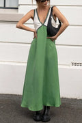 V Neck Color Block Sleeveless Maxi Swing Dress