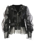 Damen Lederjacke aus PU-Leder mit langen Ärmeln und Reißverschluss