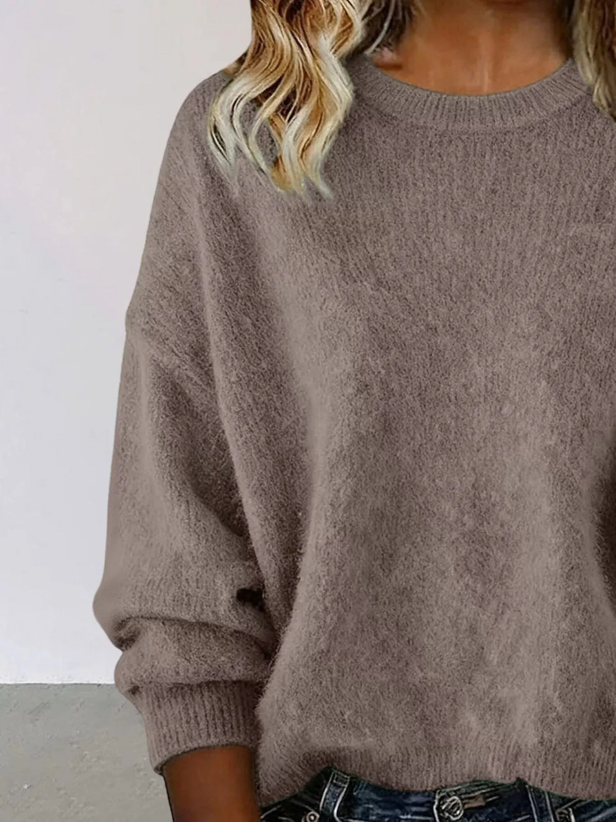 Full Size Round Neck Dropped Shoulder Sweater Plus Size